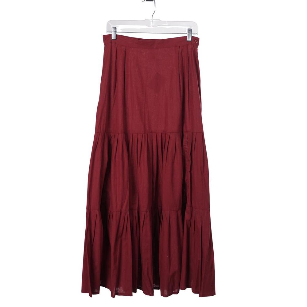 NWT Laura Ashley Vintage Maxi Skirt Size 10 Red Cotton Linen Tiered Cottagecore